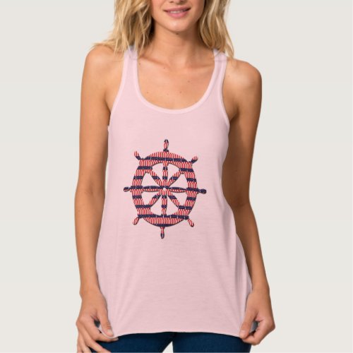 sailboat wheel red white blue summer womens design tank top