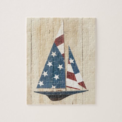 Sailboat With American Flag Jigsaw Puzzle