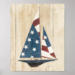 Sailboat With American Flag Poster