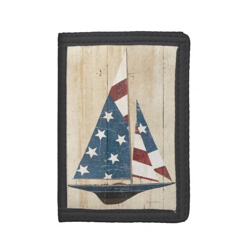 Sailboat With American Flag Tri_fold Wallet