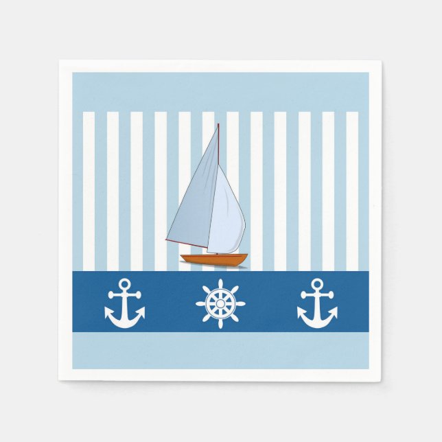 Sailboat with Anchor and Ship Wheel Napkins (Front)