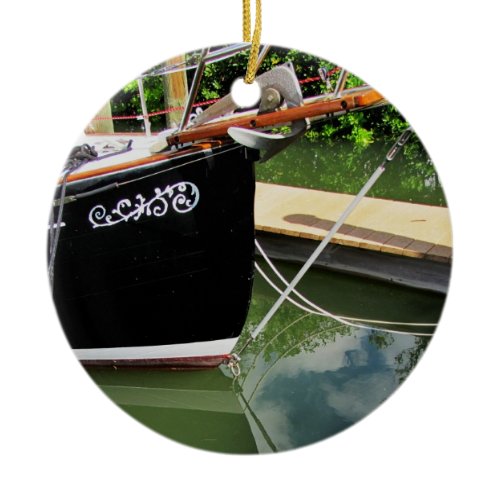 Sailboat with Bow Sprit and Reflections in Water Ceramic Ornament