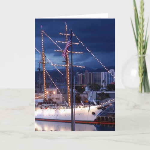 Sailboat with Decorative Lights Holiday Card