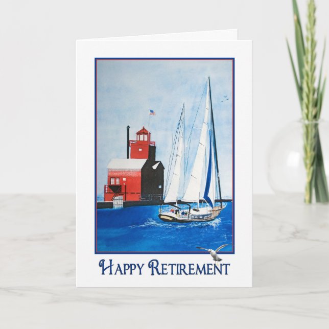 Sailboat with lighthouse retirement card (Front)