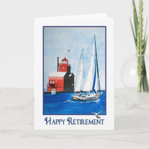 Sailboat with lighthouse retirement card