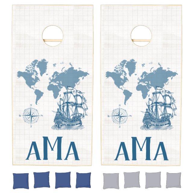 Sailboat with Monogram Cornhole Set (Set)