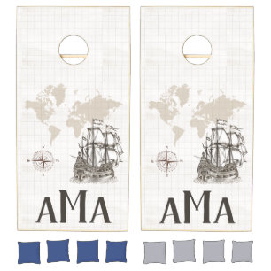 Sailboat with Monogram Nautical Cornhole Set