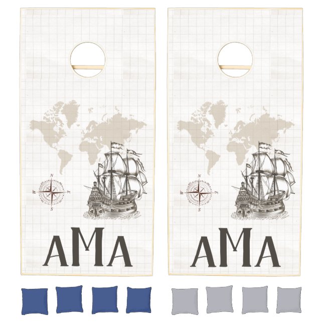 Sailboat with Monogram Nautical Cornhole Set (Set)