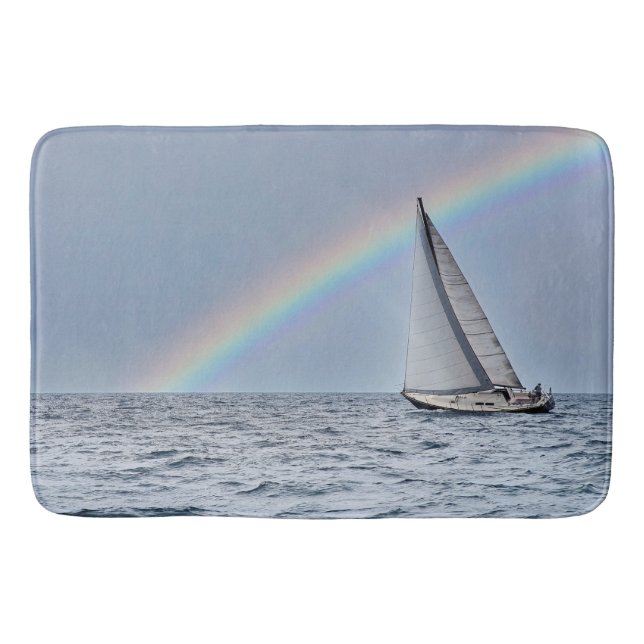 Sailboat with Rainbow Bath Mat (Front)