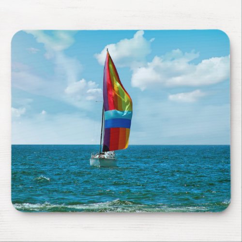 Sailboat with Rainbow Spinnaker  Mouse Pad
