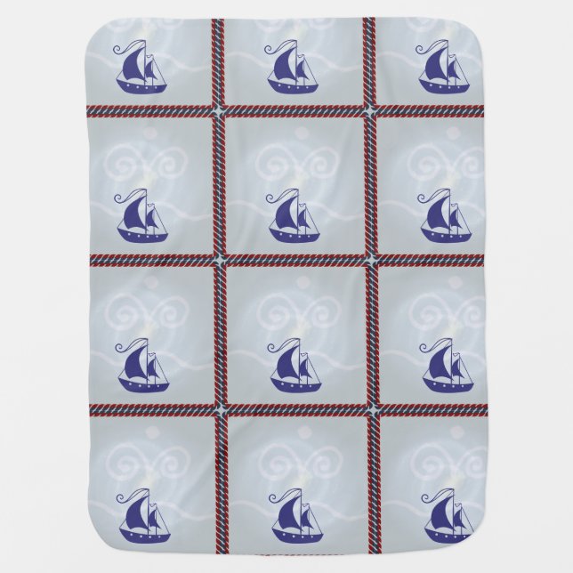Sailboat with Rope Frame Swaddle Blanket (Front)