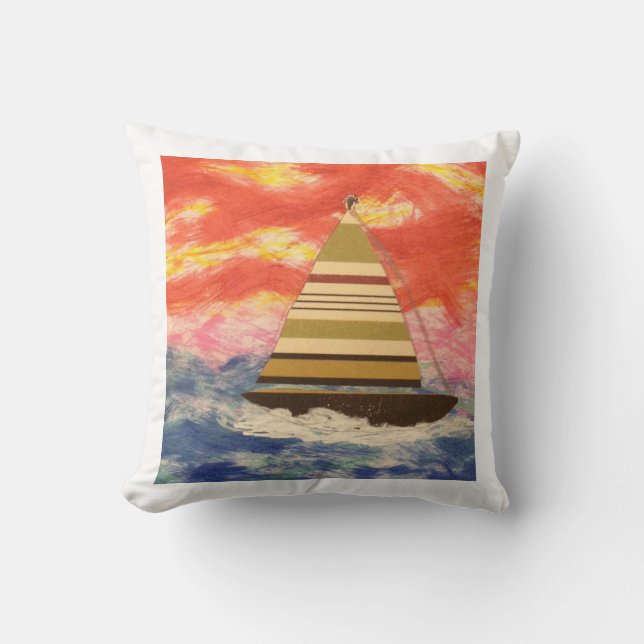 Sailboat with Striped Sail  Throw Pillow (Front)