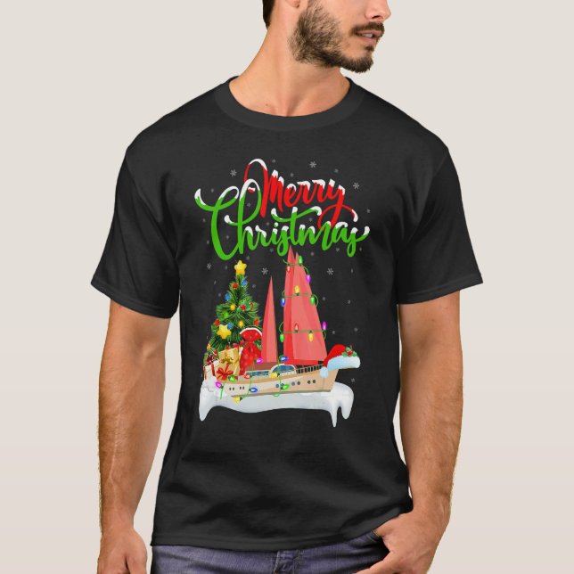 SailBoat  Xmas Decorations Santa SailBoat Christma T-Shirt (Front)