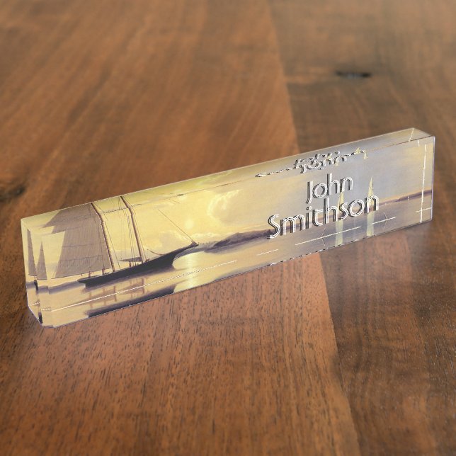 Sailboat Yacht Boats Ocean Islands Name Plate (Side)