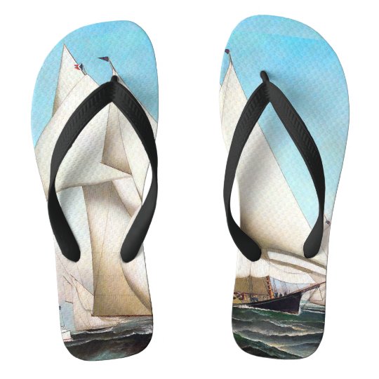 Sailboat Yacht Boats Ocean Sea Sailing Flip Flops