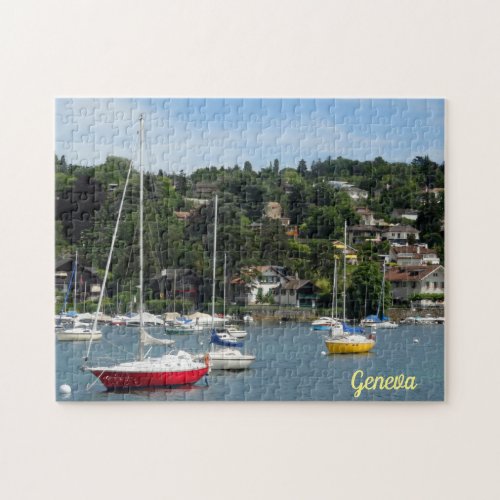 Sailboats Anchored on Lake Geneva Switzerland Jigsaw Puzzle