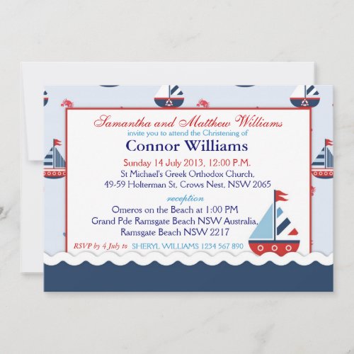 Sailboats, Anchors, and Crabs Nautical Baptism Custom Invites