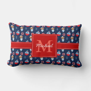 Sailboats and Bears Pattern Monogrammed Lumbar Pillow