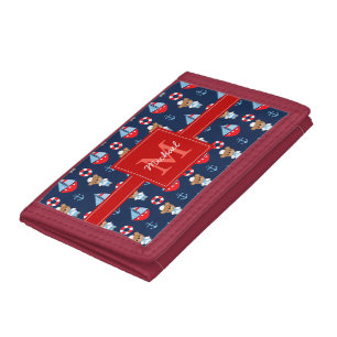 Sailboats and Bears Pattern Monogrammed Tri-fold Wallet