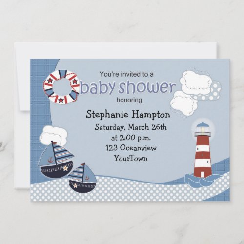Sailboats and Lighthouse Baby Shower Invitation