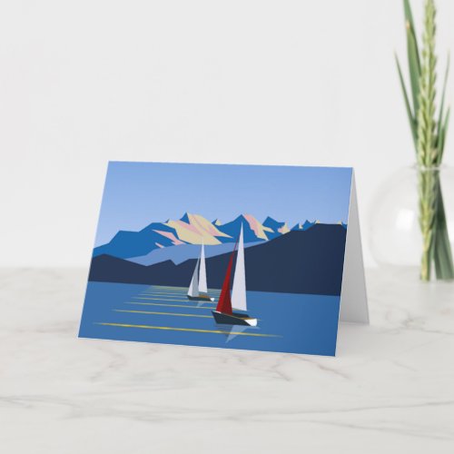 Sailboats And Mountains Holiday Card