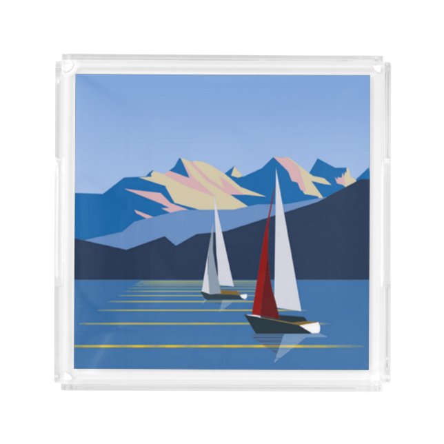 Sailboats And Mountains photo Acrylic Tray (Front)