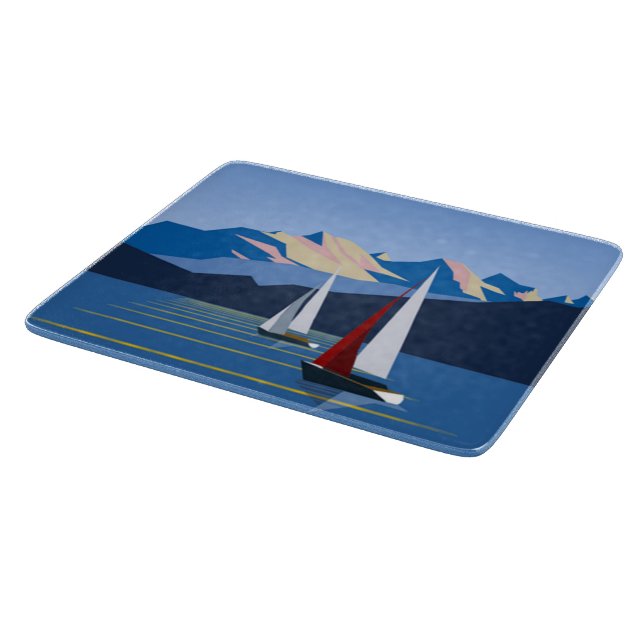 Sailboats And Mountains photo Cutting Board (Corner)