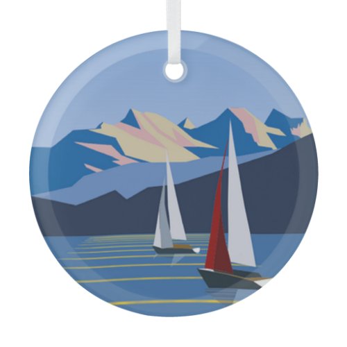 Sailboats And Mountains photo Glass Ornament