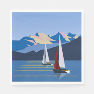 Sailboats And Mountains photo Napkins