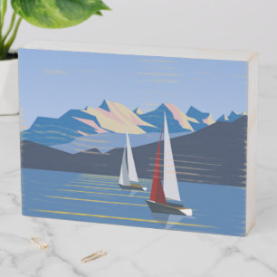 Sailboats And Mountains photo Wooden Box Sign