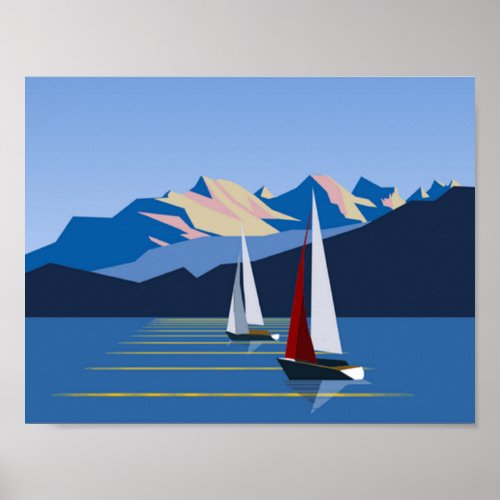 Sailboats And Mountains Poster