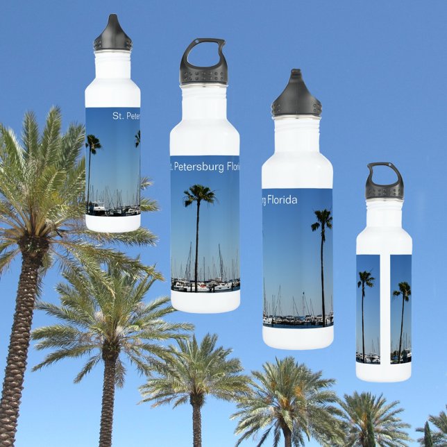 Sailboats and Palm Trees  St Petersburg Florida Stainless Steel Water Bottle (Creator Uploaded)