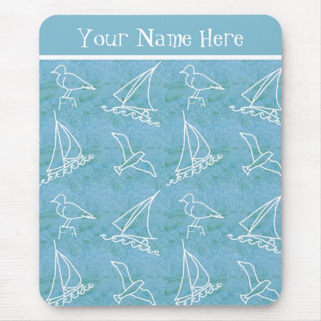 Sailboats and Seagulls Customizable Mousepad (Front)