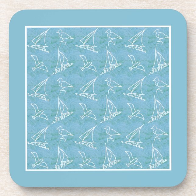 Sailboats and Seagulls Set of Cork-backed Coasters (Front)