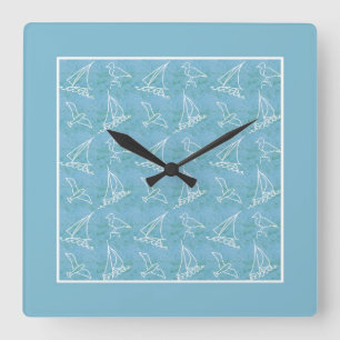 Sailboats and Seagulls Square Wall Clock