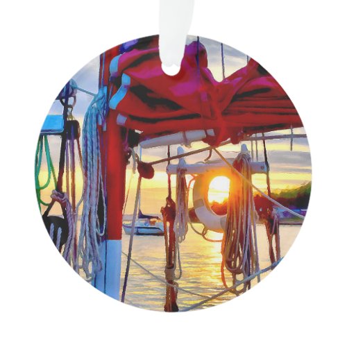 Sailboats and Sunset Lopez Island Acrylic Ornament
