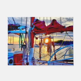 Sailboats and Sunset Lopez Island Welcome Mat