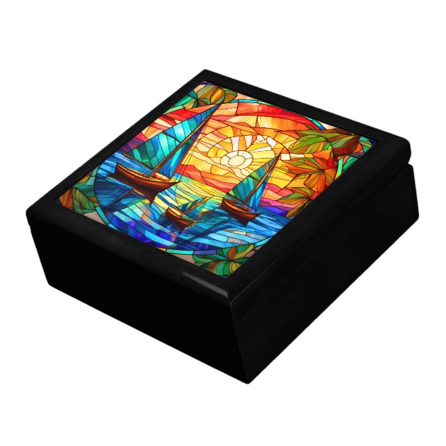 sailboats and sunsets stained glass art gift box (Side)