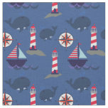 Sailboats and Whales | Lighthouses Nautical Fabric