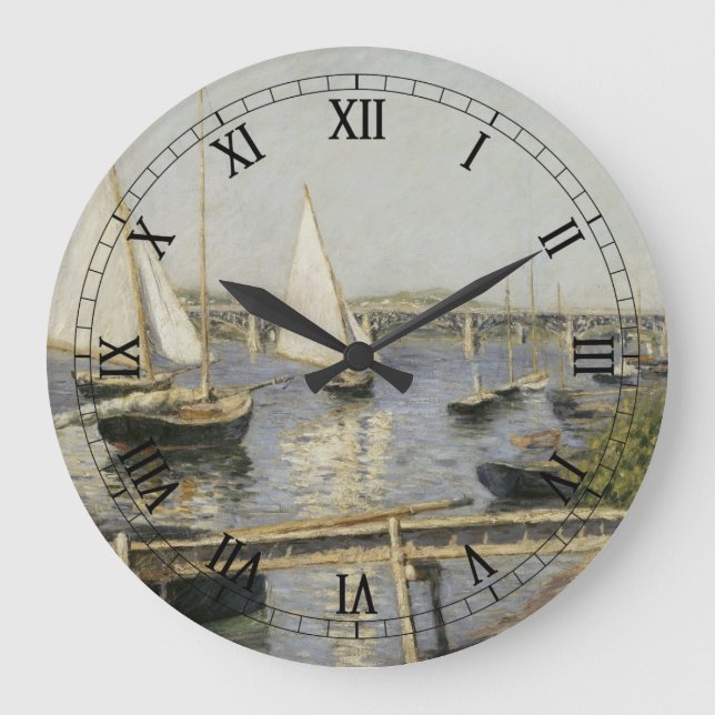 Sailboats at Argenteuil by Gustave Caillebotte Large Clock (Front)