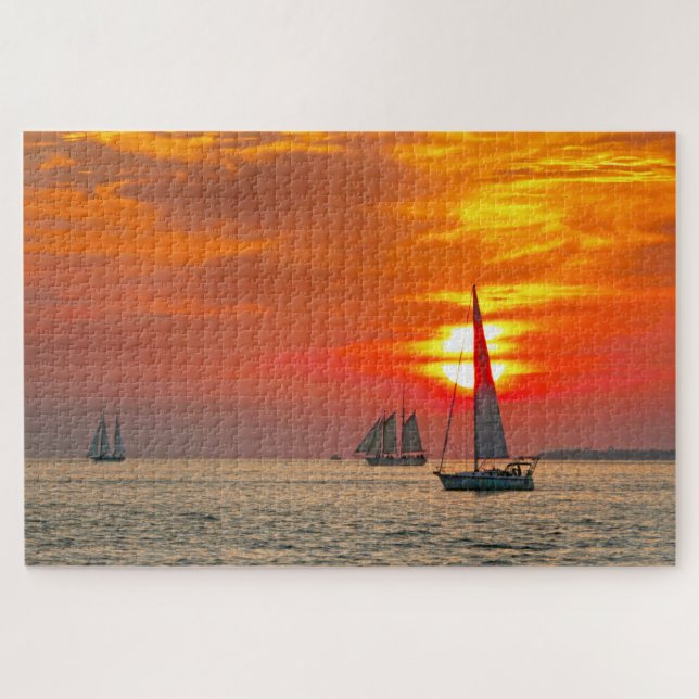 Sailboats at Key West, Florida, Sunset Jigsaw Puzzle (Horizontal)