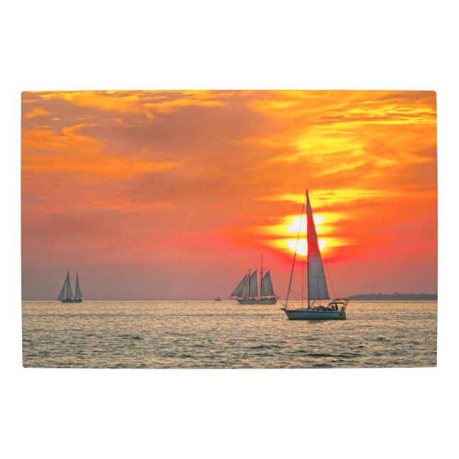 Sailboats at Key West, Florida, Sunset Metal Print (Front)