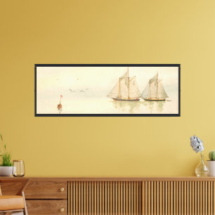 Sailboats At Sea Nautical Art by Louis Prang & Co. Canvas Print