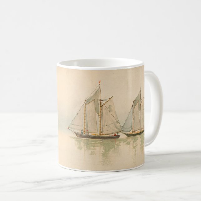 Sailboats At Sea Nautical Art by Louis Prang & Co. Coffee Mug (Front Right)