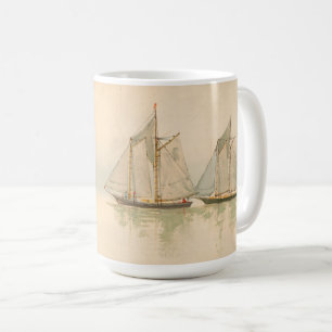 Sailboats At Sea Nautical Art by Louis Prang & Co. Coffee Mug
