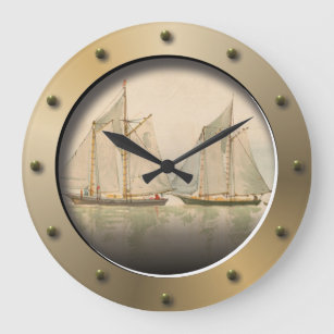 Sailboats At Sea Nautical Art Ships Porthole Large Clock