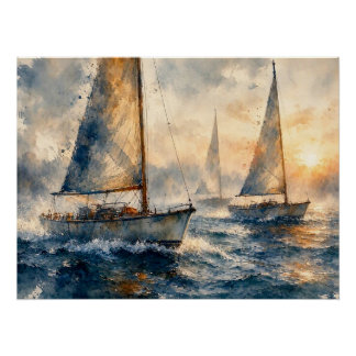Sailboats at Sea,  Poster