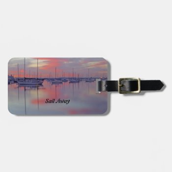 Sailboats At Sunset Luggage Tag With Leather Strap by Shopia at Zazzle