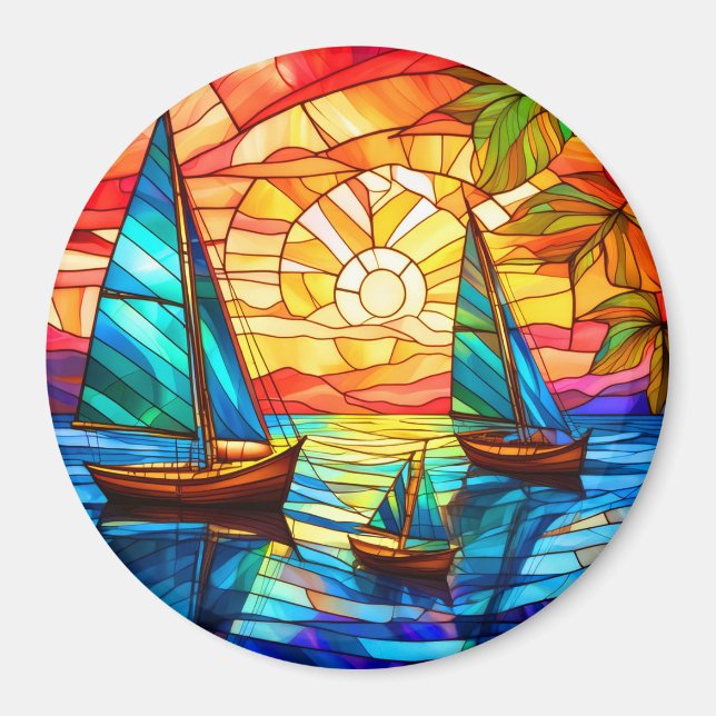 Sailboats at sunset magnet (Front)