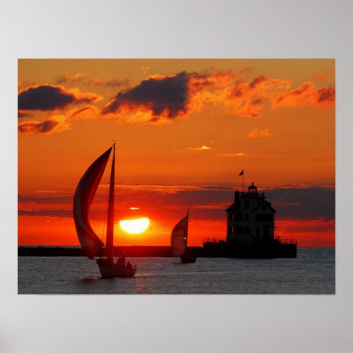 Sailboats at sunset print